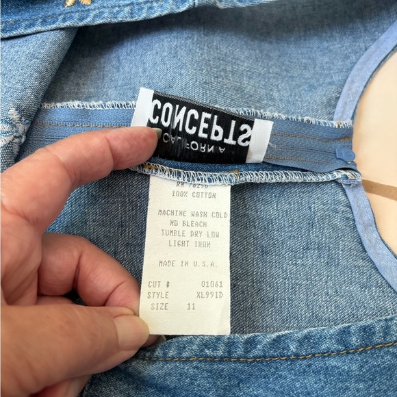 Vtg California Concepts Denim Floral Embroidered Sheath Dress. Size 11. EUC. Y2K - Picture 8 of 9